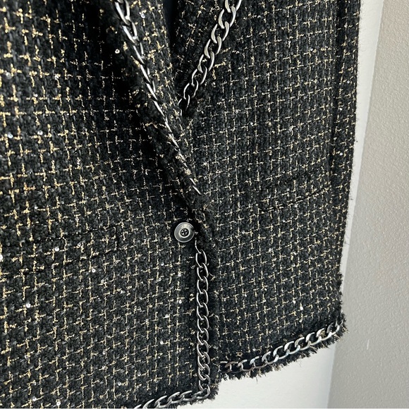 NWT Alice + Olivia Shan Tweed Chain Trim Blazer Jacket Black Metallic Size 0 - Picture 12 of 16